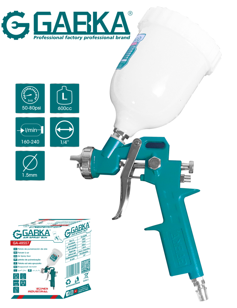 Ga-28048 S-990G Spray Gun Top Plastic Cup 500cc
